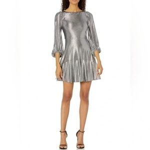 Eliza J Metallic Silver Long Sleeve Dress